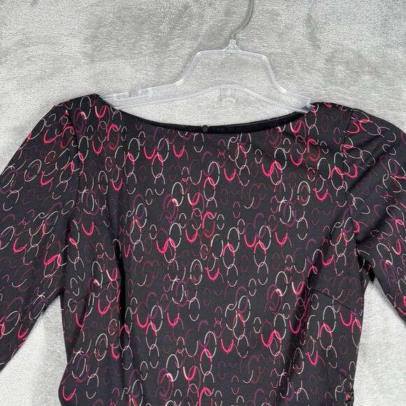 David Meister Dress Womens 6 Black Red Geometric Ruched Sheath Preppy Workwear - Picture 5 of 10